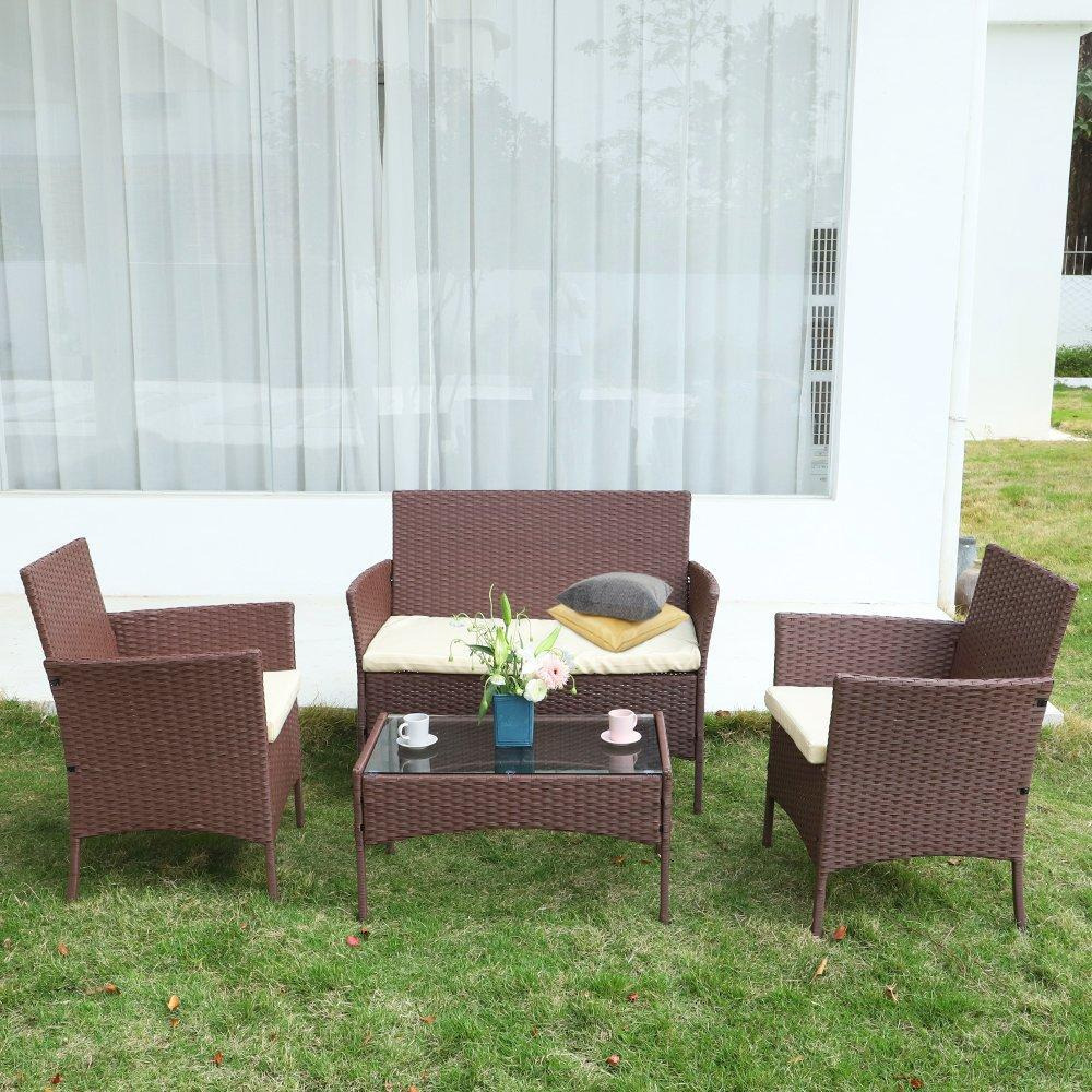 4 Seater Rattan Garden Furniture Set with 2 Single Chairs, 1 Double Sofa and 1 Table - image 1