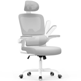 Swivel Computer Chair with Rocking Function, Adaptive Lumbar Support/Headrest/Flip-up Armrests