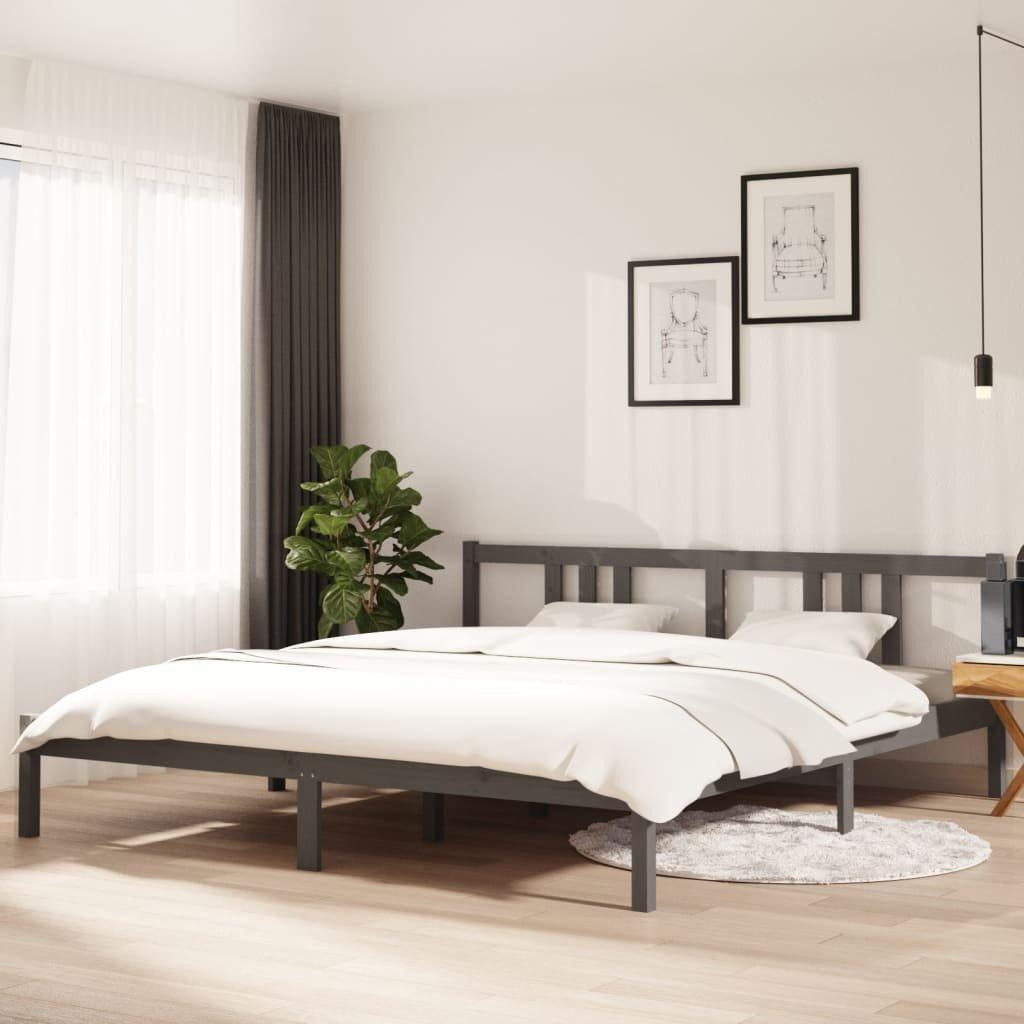 Bed Frame Grey Solid Wood 180x200 cm Super King Size - image 1