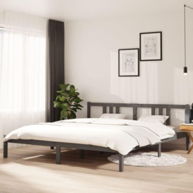 Bed Frame Grey Solid Wood 180x200 cm Super King Size - thumbnail 1