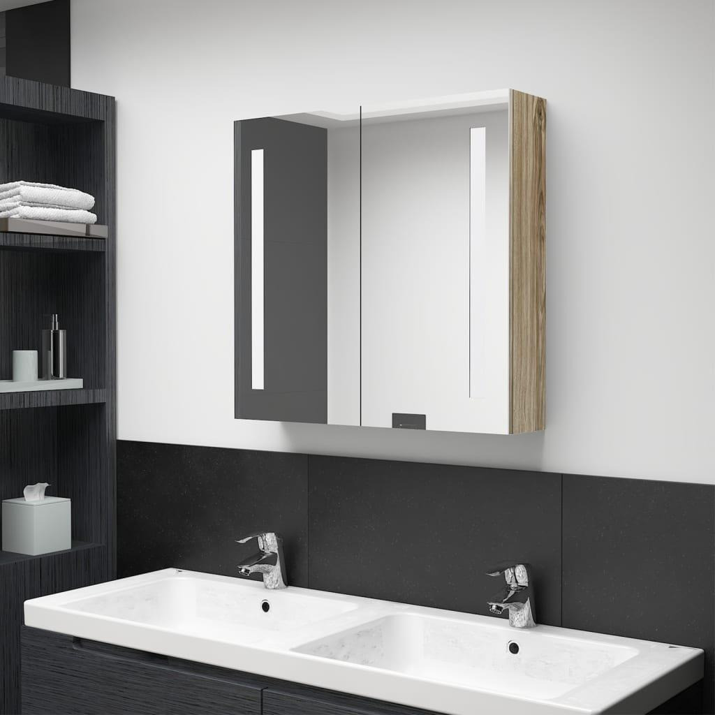 LED Bathroom Mirror Cabinet Oak 62x14x60 cm - image 1