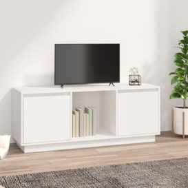 TV Cabinet White 110.5x35x44 cm Solid Wood Pine - thumbnail 1