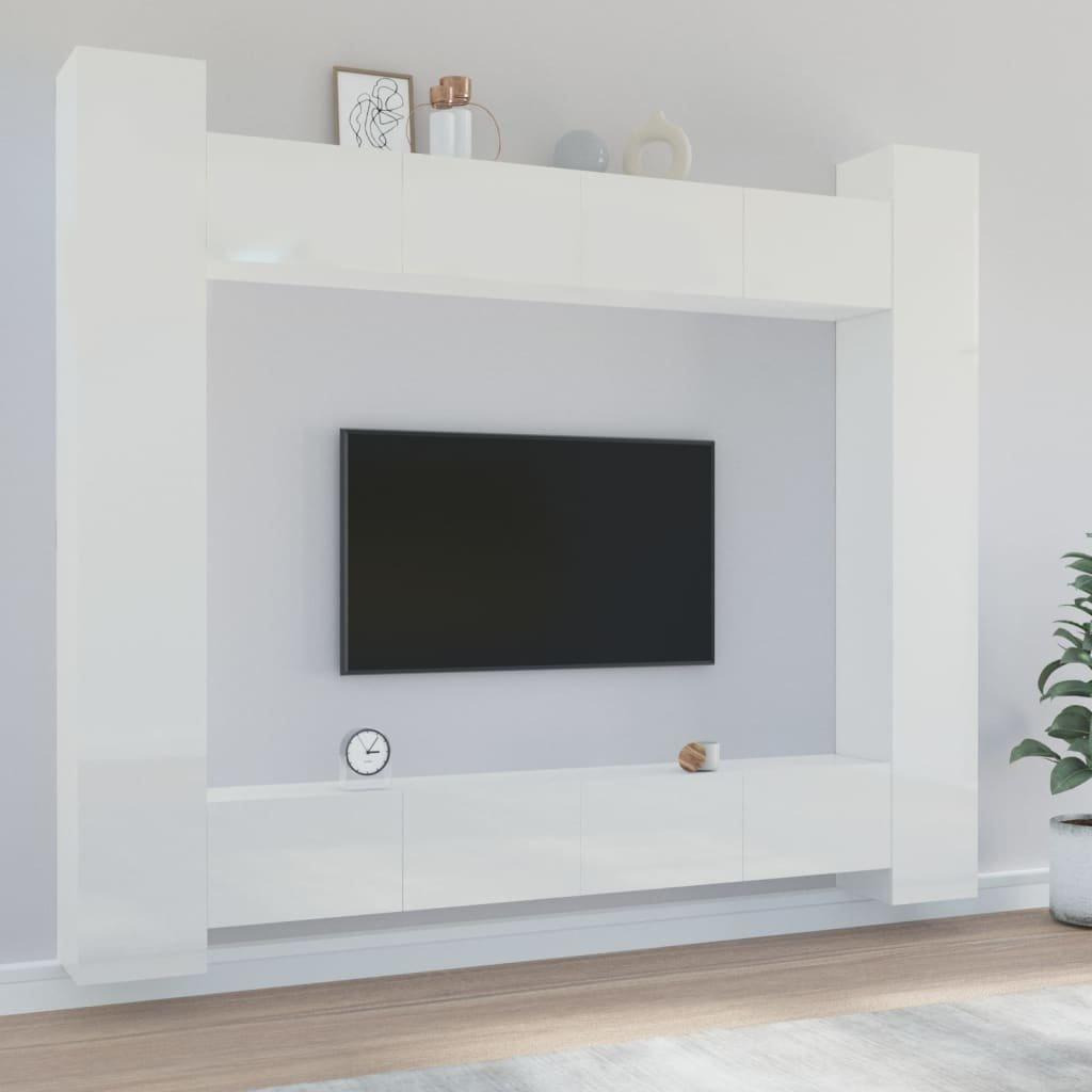 8 Piece TV Cabinet Set High Gloss White Engineered Wood - image 1