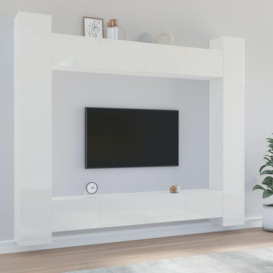 8 Piece TV Cabinet Set High Gloss White Engineered Wood - thumbnail 1