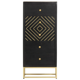 Drawer Cabinet Black and Gold 45x30x105 cm Solid Mango Wood - thumbnail 3