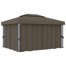 Gazebo with Curtain&LED String Lights 4x3 m Taupe - thumbnail 3