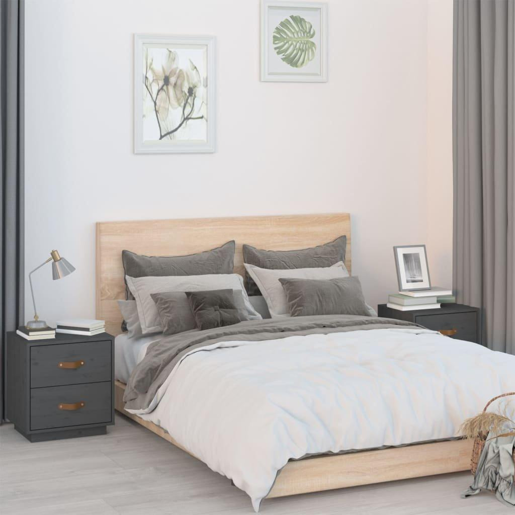 Bedside Cabinets 2 pcs Grey 40x34x45 cm Solid Wood Pine - image 1