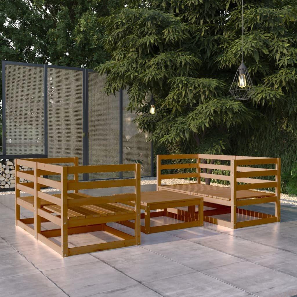 5 Piece Garden Lounge Set Honey Brown Solid Wood Pine - image 1