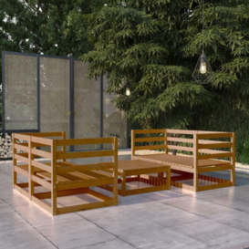 5 Piece Garden Lounge Set Honey Brown Solid Wood Pine