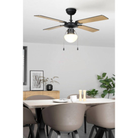 Fortaleza Matte Black And Wooden Ceiling Fan With Light - thumbnail 3