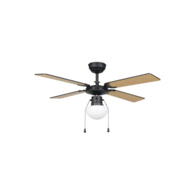 Fortaleza Matte Black And Wooden Ceiling Fan With Light - thumbnail 2