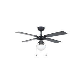 Fortaleza Matte Black And Wooden Ceiling Fan With Light
