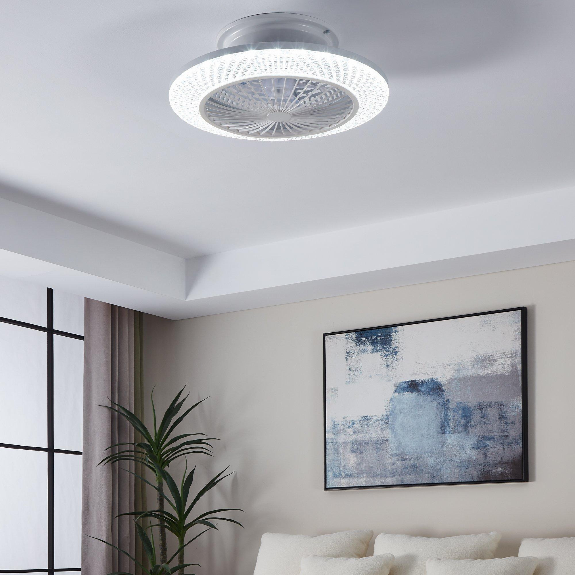 Malinska White Crystal Effect Ceiling Fan with Integrated LED - image 1