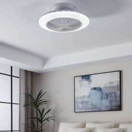Malinska White Crystal Effect Ceiling Fan with Integrated LED