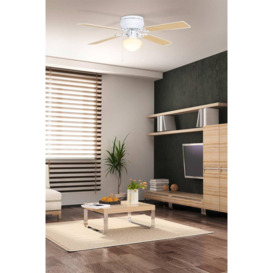Cagliari White And Wooden-effect Ceiling Fan With Light - thumbnail 3