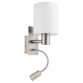 Pasteri Satin Nickel Metal And Fabric Wall Light With Integrated LED Adjustable Reading Light