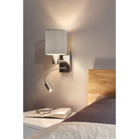 Pasteri Satin Nickel Metal And Fabric Wall Light With Integrated LED Adjustable Reading Light - thumbnail 2