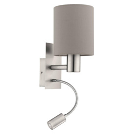 Pasteri Satin Nickel Metal And Fabric Wall Light With Integrated LED Adjustable Reading Light