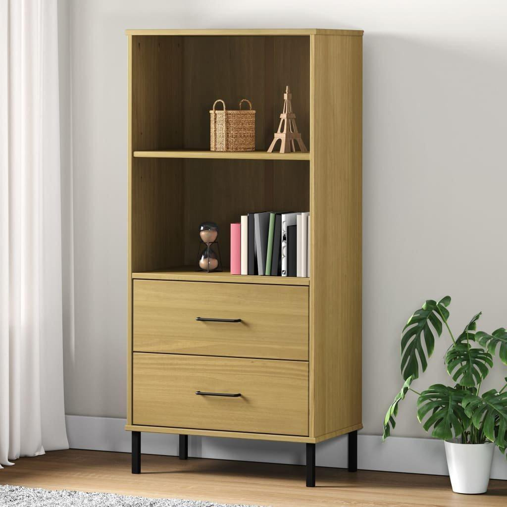 Bookcase with 2 Drawers Brown 60x35x128.5 cm Solid Wood OSLO - image 1