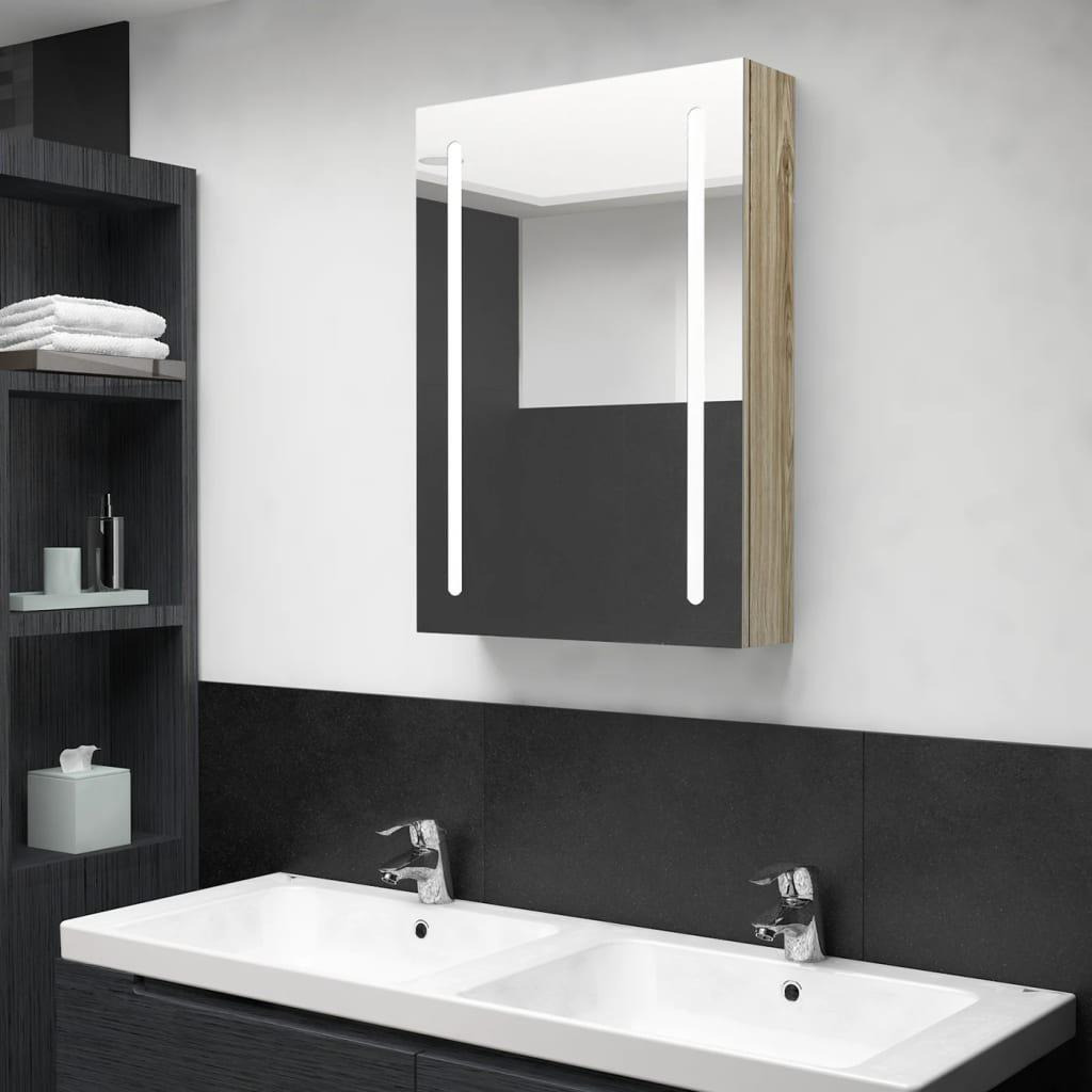 LED Bathroom Mirror Cabinet Oak 50x13x70 cm - image 1