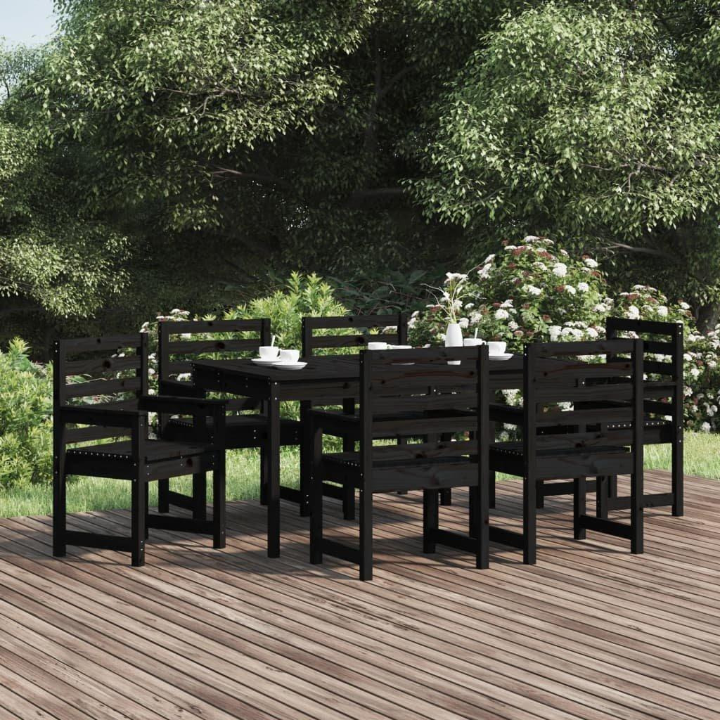 7 Piece Garden Dining Set Black Solid Wood Pine - image 1