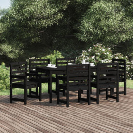 7 Piece Garden Dining Set Black Solid Wood Pine