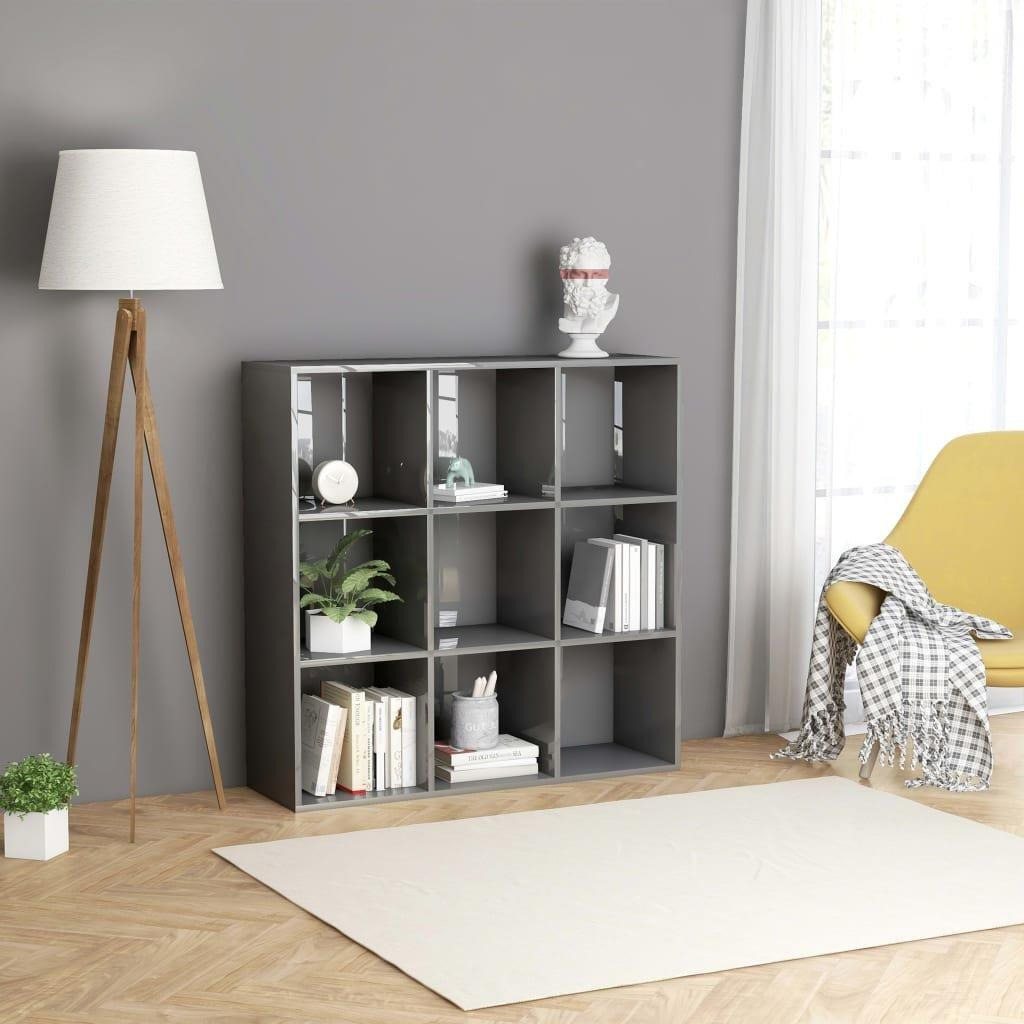 Book Cabinet High Gloss Grey 98x30x98 cm Engineered Wood - image 1