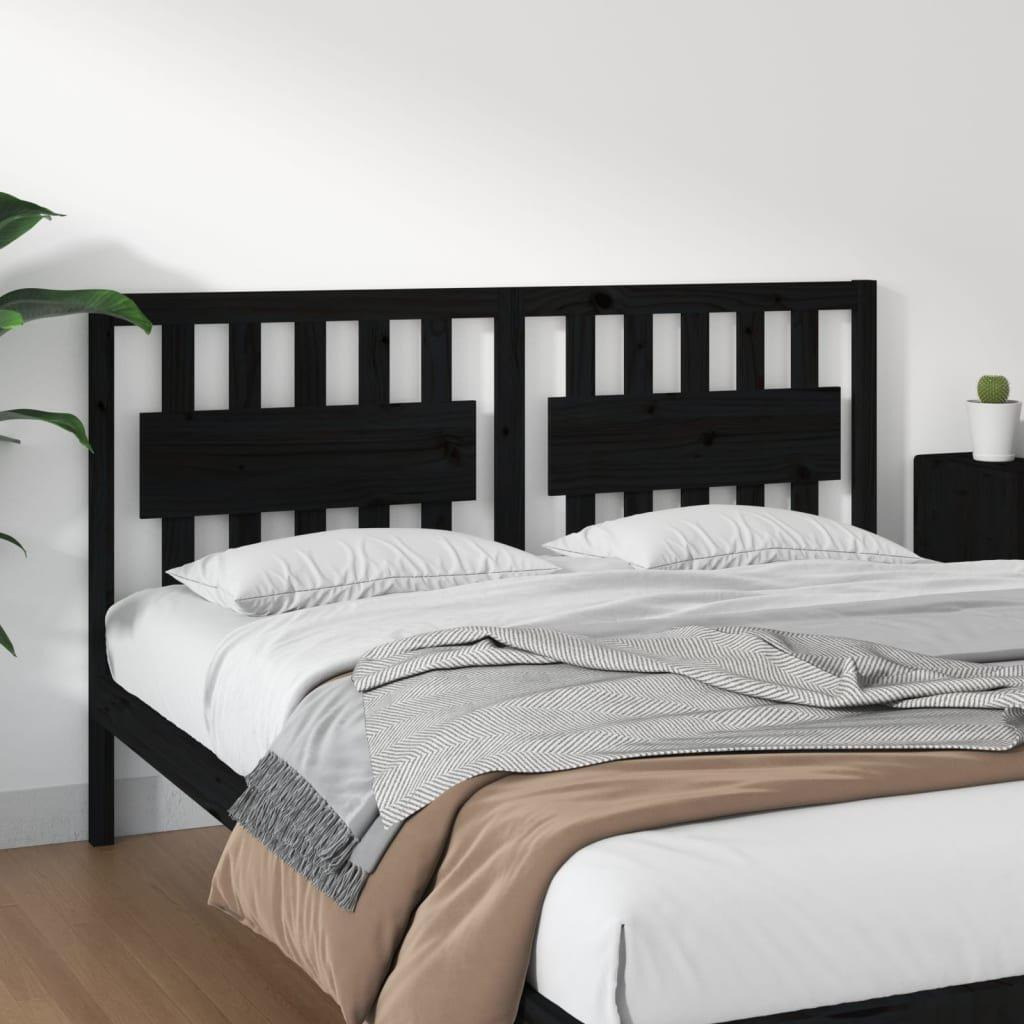 Bed Headboard Black 165.5x4x100 cm Solid Wood Pine - image 1
