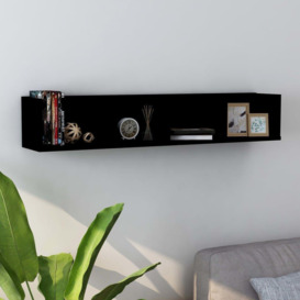 CD Wall Shelf Black 100x18x18 cm Engineered Wood - thumbnail 1