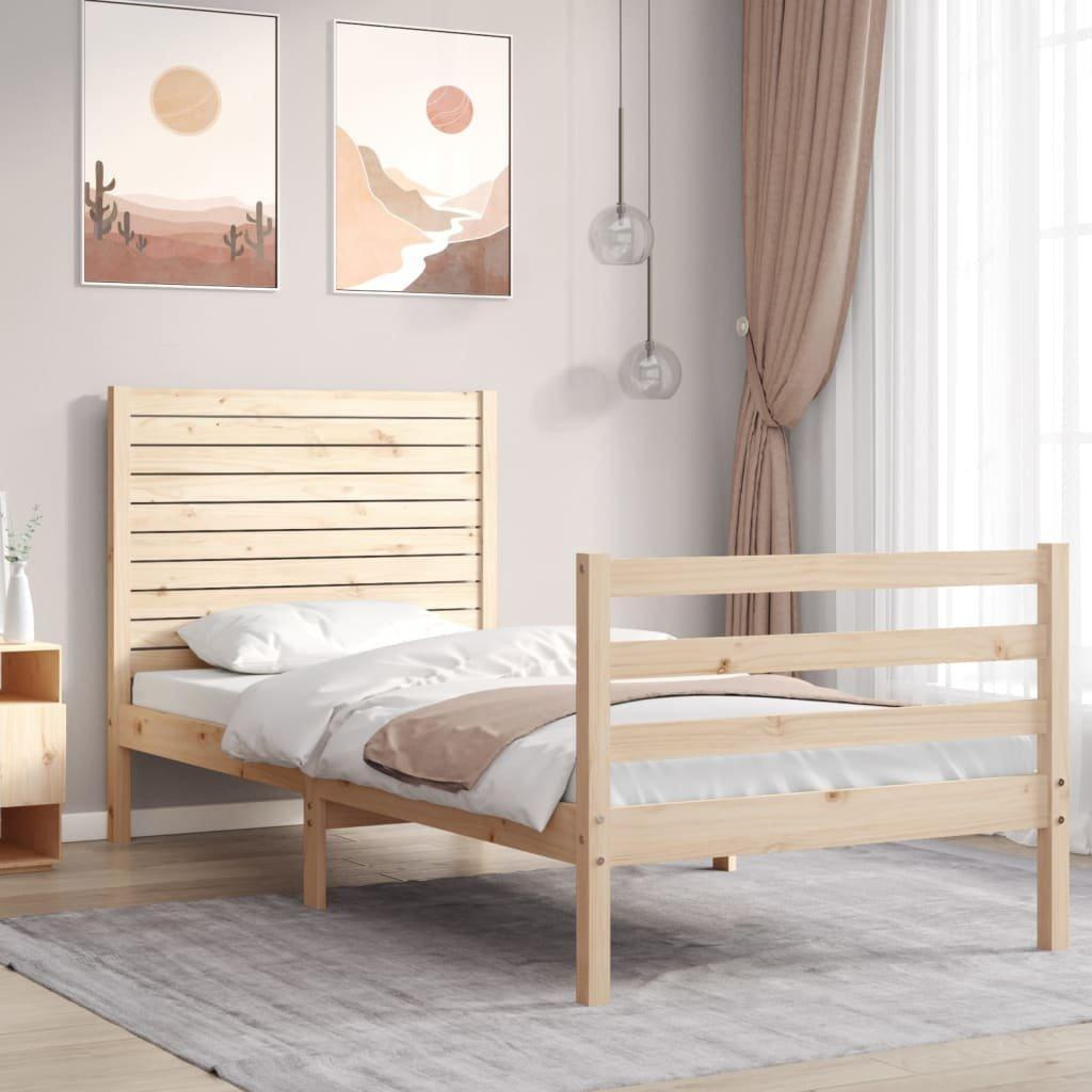 Bed Frame with Headboard Single Solid Wood - image 1