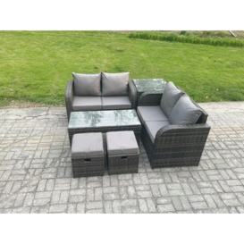High Back Rattan Garden Furniture Set with Loveseat Sofa Coffee Table 2 Small Footstool Outdoor Patio Sofa Set - thumbnail 2