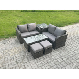 High Back Rattan Garden Furniture Set with Loveseat Sofa Coffee Table 2 Small Footstool Outdoor Patio Sofa Set - thumbnail 1