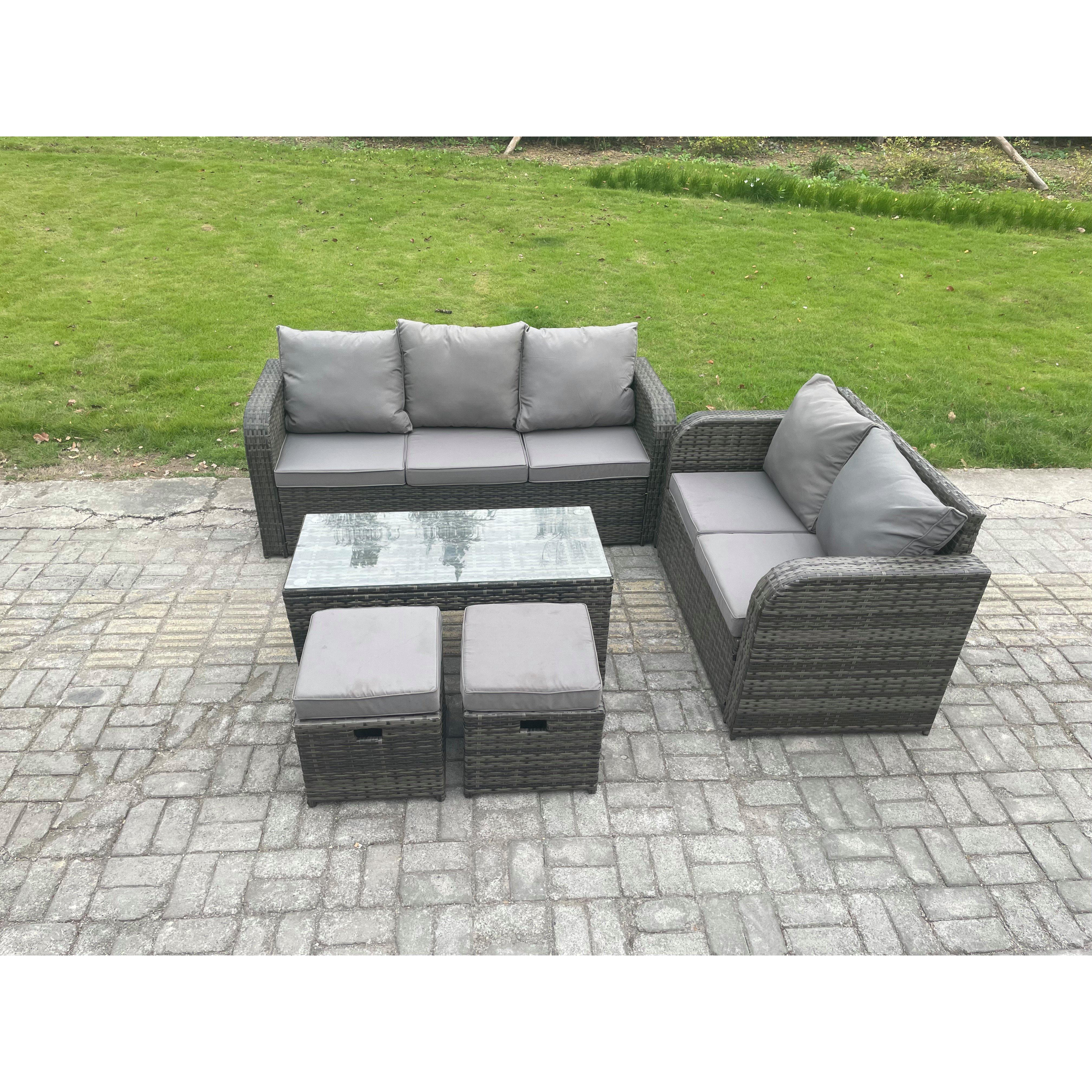 7 Seater Outdoor Rattan Garden Furniture Set with Patio Lounge Sofa Set with Rectangular Coffee Table - image 1