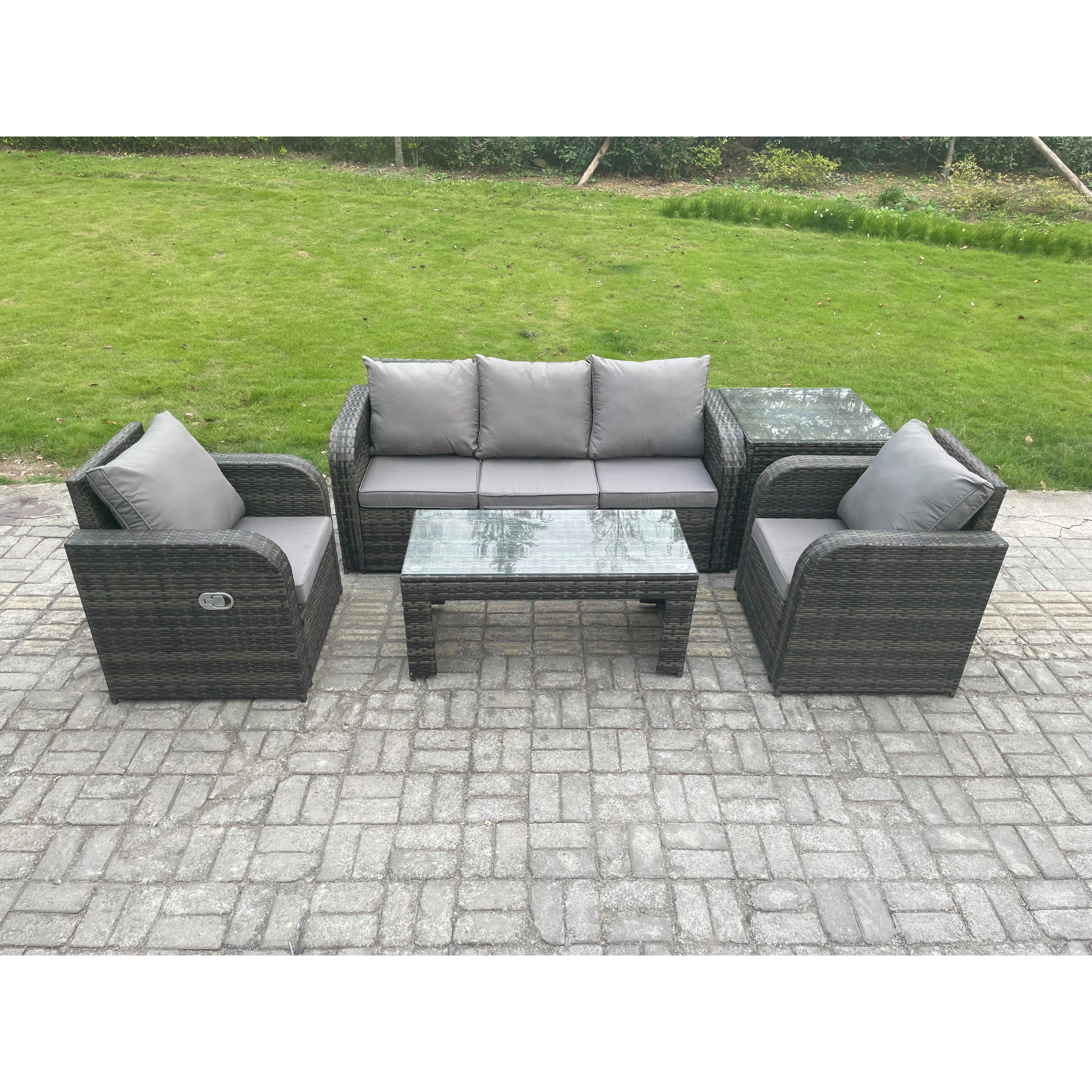 Wicker PE Rattan Garden Furniture Set Outdoor Lounge Sofa Set with Reclining Chair Coffee Table Side Table - image 1