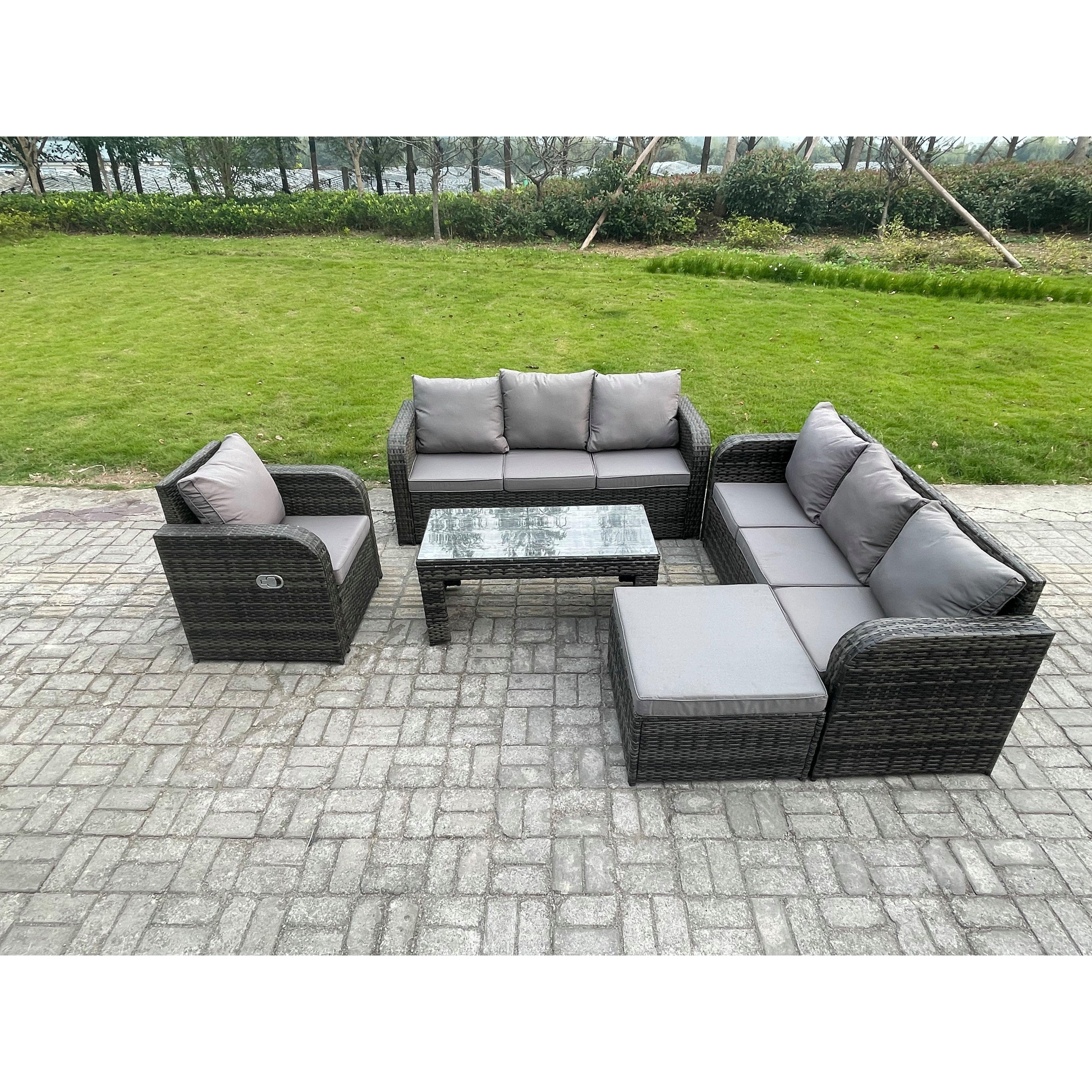 8 Seater Wicker PE Rattan Sofa Set Outdoor Patio Garden Furniture Set with Reclining Chairs Coffee Table Big Footstool - image 1