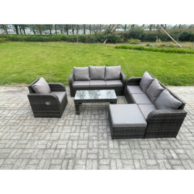8 Seater Wicker PE Rattan Sofa Set Outdoor Patio Garden Furniture Set with Reclining Chairs Coffee Table Big Footstool