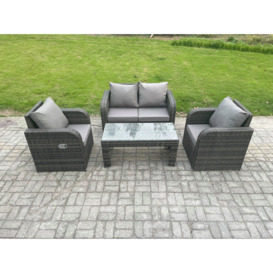 Outdoor Garden Furniture Sets Wicker Rattan Furniture Sofa Sets with Rectangular Coffee Table Love seat Sofa - thumbnail 1