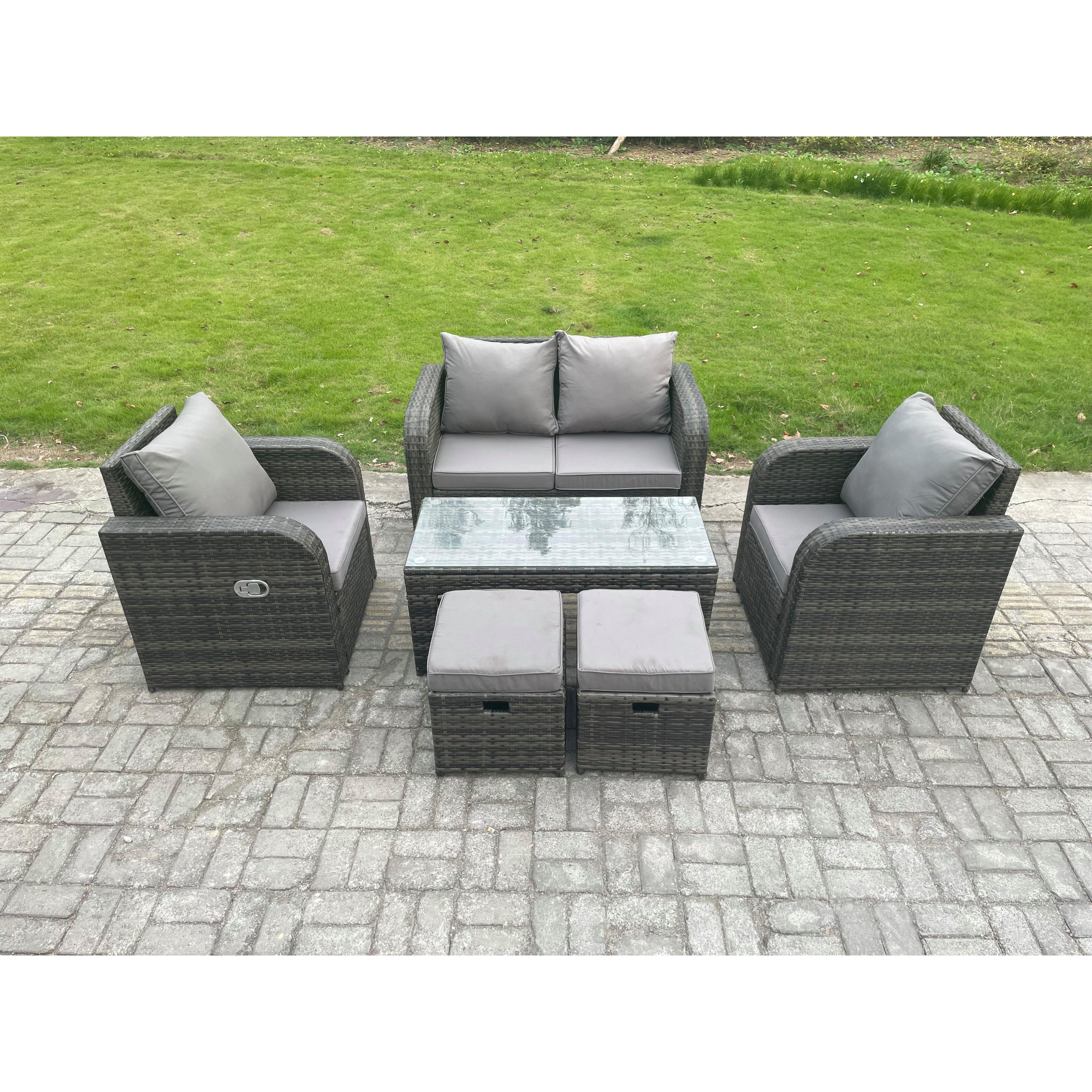 Outdoor Garden Furniture Sets 6 Seater Wicker Rattan Furniture Sofa Sets with Rectangular Coffee Table Reclining Chair - image 1