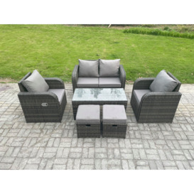 Outdoor Garden Furniture Sets 6 Seater Wicker Rattan Furniture Sofa Sets with Rectangular Coffee Table Reclining Chair - thumbnail 2