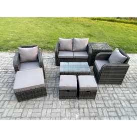 Wicker PE Rattan Outdoor Furniture Set Garden Love Sofa Coffee Table 2 Armchair 3 Footstools Side Table Dark Grey Mixed