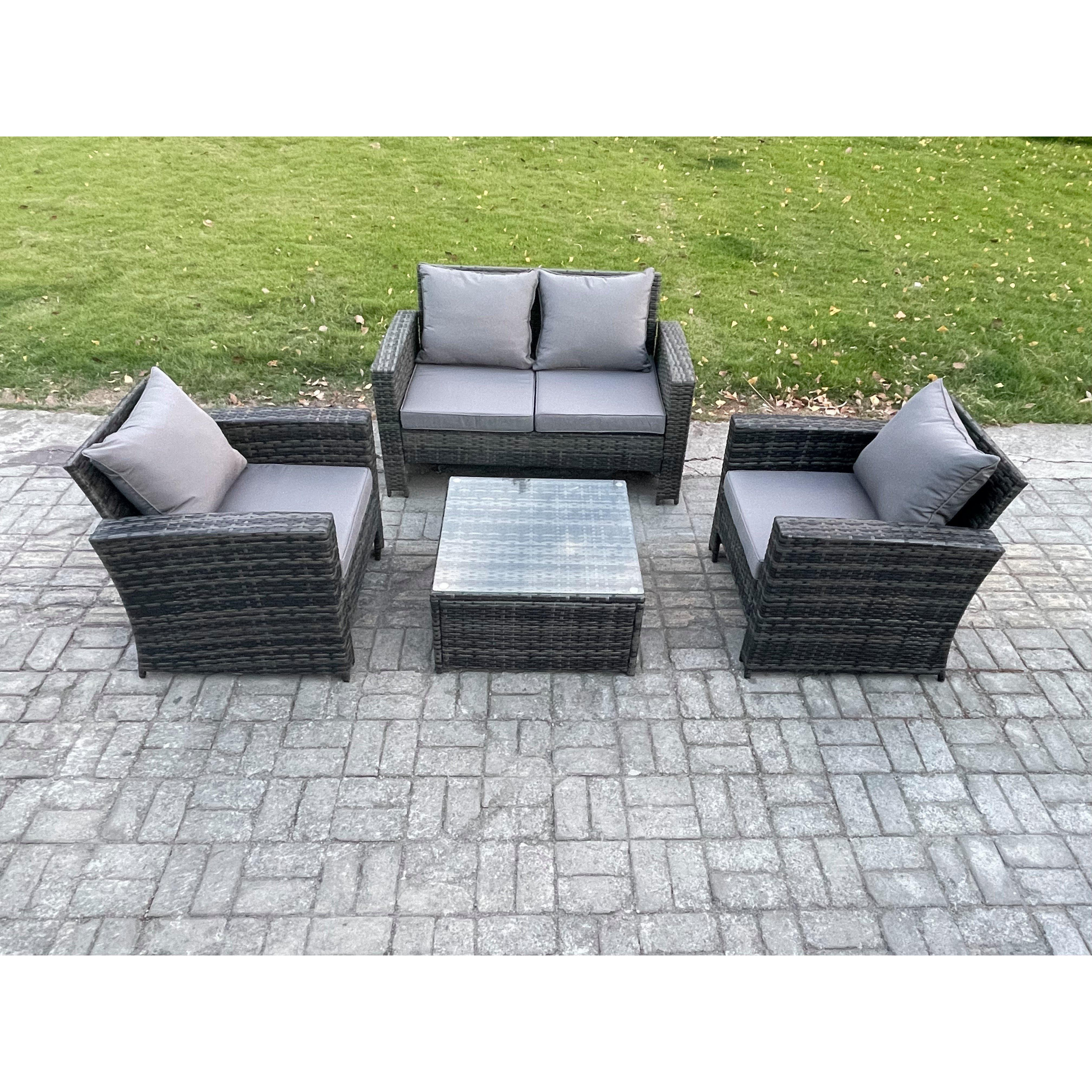 4 PCS Outdoor Lounge Sofa Set Wicker PE Rattan Garden Furniture Set with Armchair Squar Coffee Table - image 1