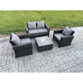 4 PCS Outdoor Lounge Sofa Set Wicker PE Rattan Garden Furniture Set with Armchair Squar Coffee Table - thumbnail 3