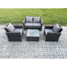 4 PCS Outdoor Lounge Sofa Set Wicker PE Rattan Garden Furniture Set with Armchair Squar Coffee Table - thumbnail 1