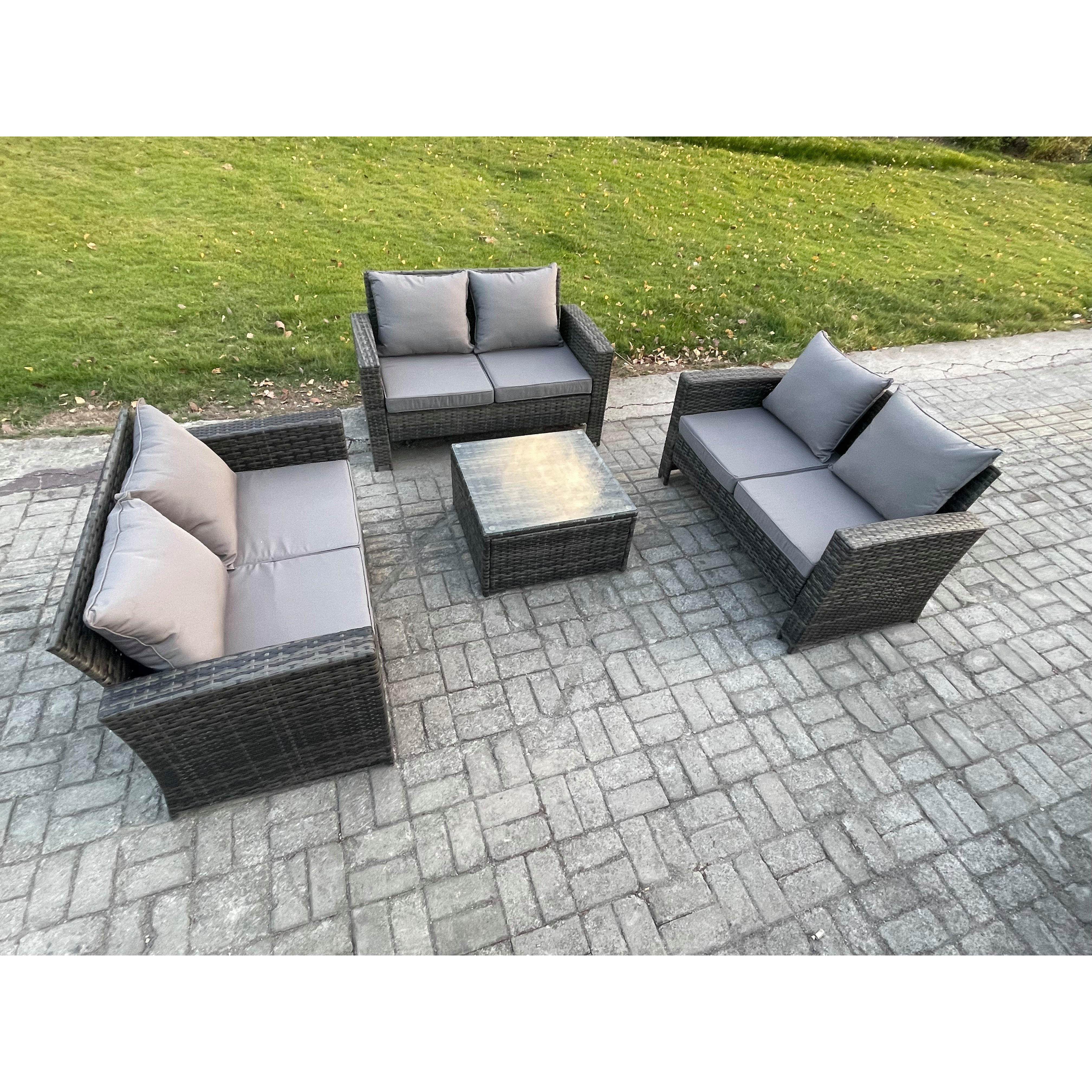 6 Seater Rattan Wicker Garden Furniture Patio Conservatory Sofa Set with Square Coffee Table Double Seat Sofa - image 1