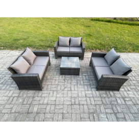 6 Seater Rattan Wicker Garden Furniture Patio Conservatory Sofa Set with Square Coffee Table Double Seat Sofa - thumbnail 3