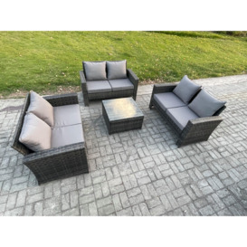 6 Seater Rattan Wicker Garden Furniture Patio Conservatory Sofa Set with Square Coffee Table Double Seat Sofa - thumbnail 1