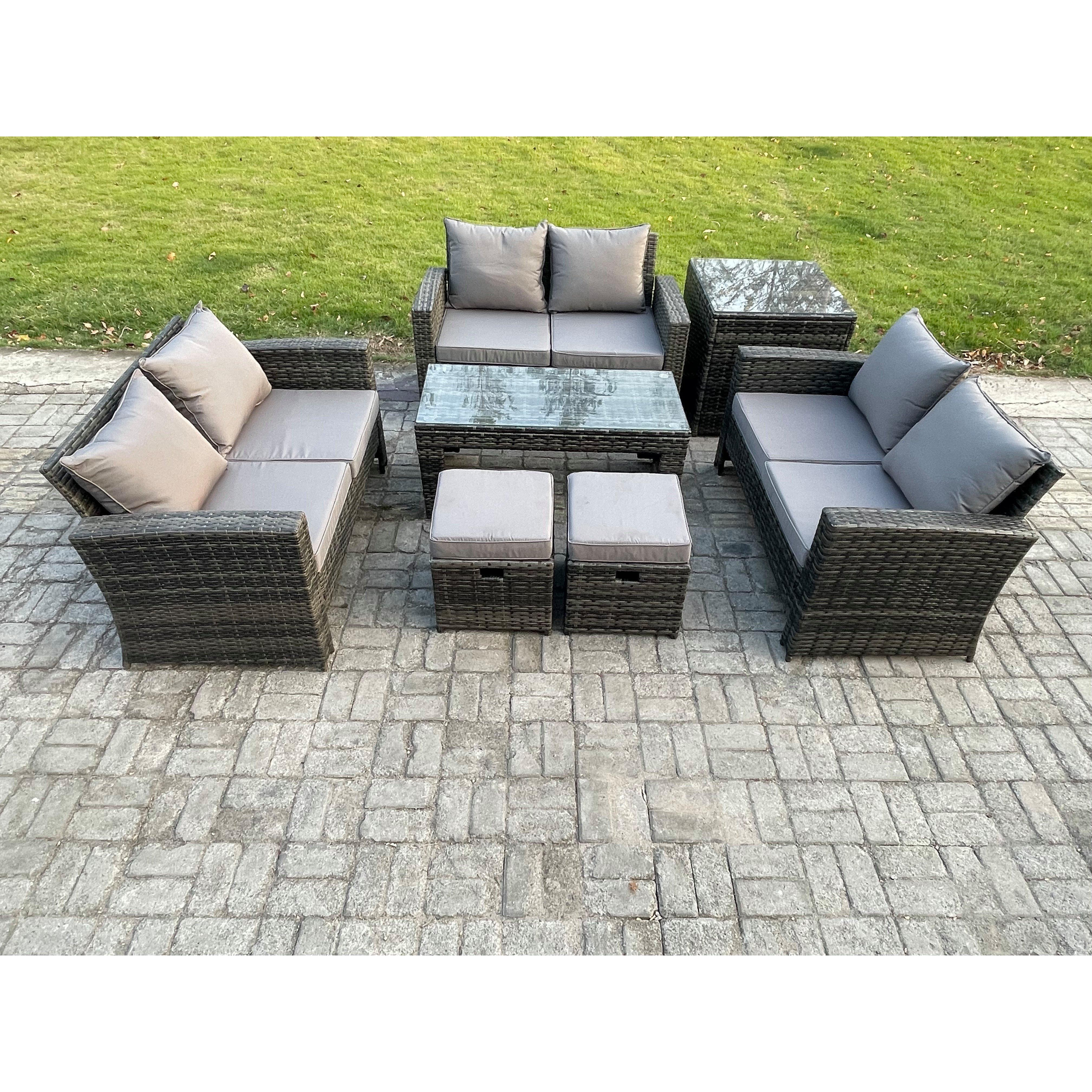 7 PCS Outdoor Lounge Sofa Set Wicker PE Rattan Garden Furniture Set with Coffee Table Double Seater Sofa Side Table - image 1