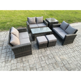 7 PCS Outdoor Lounge Sofa Set Wicker PE Rattan Garden Furniture Set with Coffee Table Double Seater Sofa Side Table - thumbnail 3