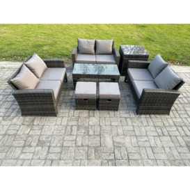 7 PCS Outdoor Lounge Sofa Set Wicker PE Rattan Garden Furniture Set with Coffee Table Double Seater Sofa Side Table