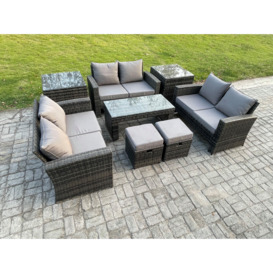 Outdoor U Shape Sofa Set Wicker PE Rattan Garden Furniture Set with Coffee Table Double Seat Sofa 2 Small Footstools